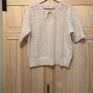 Old Navy Beige Knit Top with Tie Neck